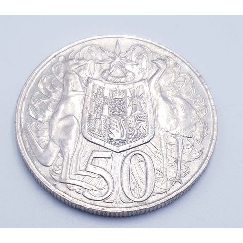 694 - SILVER AUSTRALIAN 50 CENTS COIN 1966