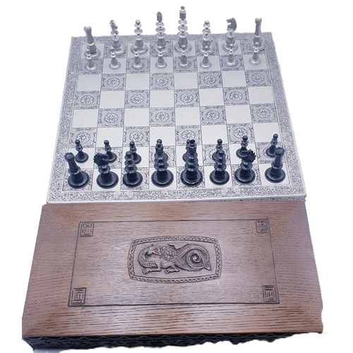 698 - PEWTER CHESS SET And BOARD (With Ornate Box)(Please Note This Lot WILL NOT BE PACKED OR SHIPPED....C... 