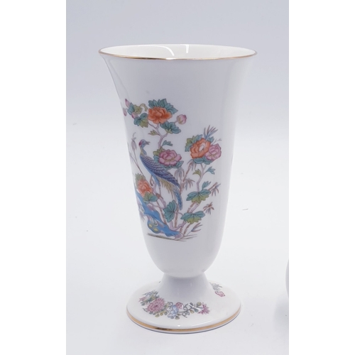 709 - WEDGWOOD CHINA 14cm BUD VASE Plus 17.5cm TRUMPET VASE IN THE KUTANI CRANE DESIGN