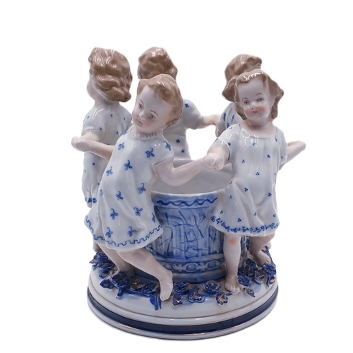 744 - VOLKSTEDT PORCELAIN 18cm x 15cm DANCING GIRLS CENTRE PIECE By Ernst Bohne Sohne (Extremely Rare)