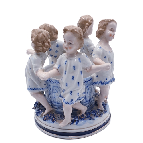 744 - VOLKSTEDT PORCELAIN 18cm x 15cm DANCING GIRLS CENTRE PIECE By Ernst Bohne Sohne (Extremely Rare)