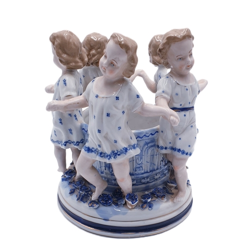 744 - VOLKSTEDT PORCELAIN 18cm x 15cm DANCING GIRLS CENTRE PIECE By Ernst Bohne Sohne (Extremely Rare)