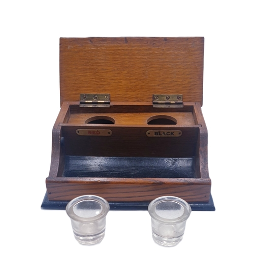 767 - WOODEN DESK SET DOUBLE INKWELL With GLASS And PENHOLDER