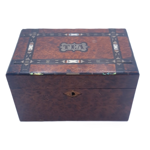 777 - WOODEN INLAID VICTORIAN TWIN COMPARTMENT TEA CADDY