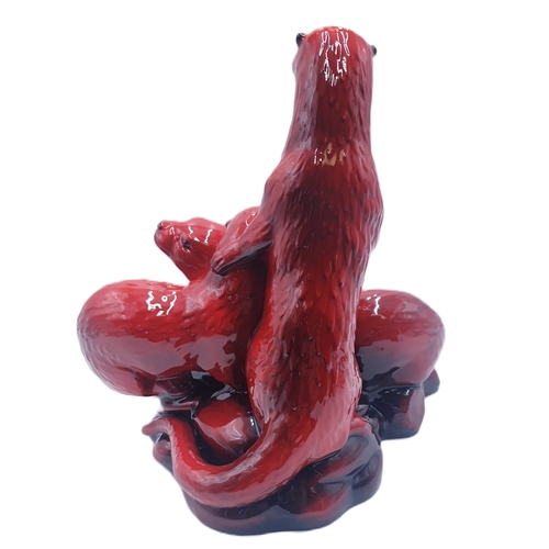 785 - KEVIN FRANCIS/PEGGY DAVIES STUDIO'S FLAMBE Large 27cm x 24cm x 17cm MODEL OF A FAMILY OF OTTERS FROM... 