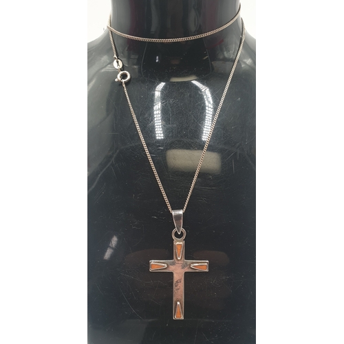56 - SILVER (925) CROSS PENDANT ON A  SILVER (925) 44cm NECK CHAIN (Total Weight 5.3 Grams)