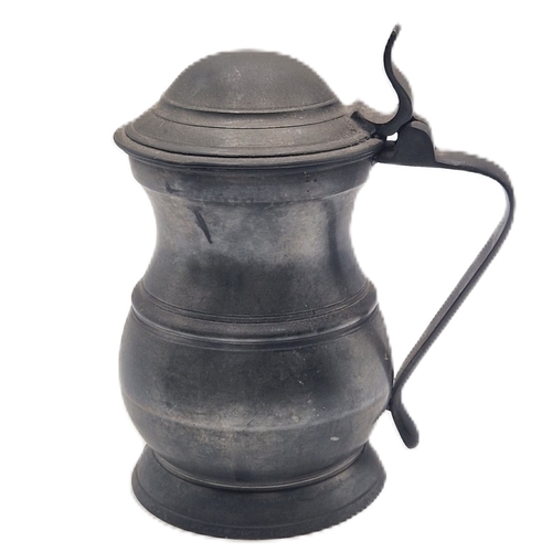 72 - PEWTER (Mid Victorian) 20cm LIDDED TANKARD