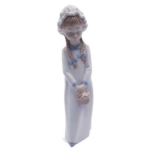 227 - LLADRO (Nao) PORCELAIN Large 26cm CHARACTER FIGIRINE OF A GIRL With PIGTAILS And CARRYING A BASKET