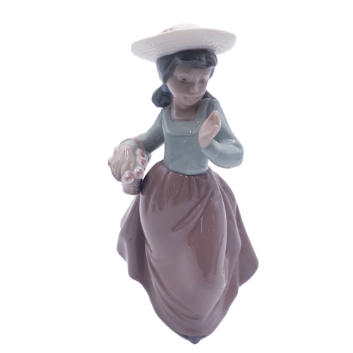 230 - LLADRO (Nao) PORCELAIN 18cm CHARACTER FIGURINE OF A GIRL With BASKET