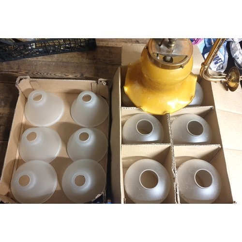 257 - BOX CONTAINING GAS FIRED WALL LIGHT Plus GLASS SHADES (Bought Has Seen) (Please Note This Lot WILL N... 