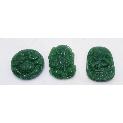 243 - JADE ? (Hand Carved) ORIENTAL PENDANTS (3)