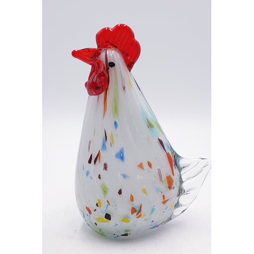 66 - MURANO ART GLASS Large 22cm MODEL OF A WHITE /RED MILLIEFIORI CHICKEN