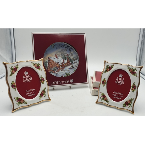 107 - ROYAL ALBERT CHINA PICTURE PLATE 'DREAM COTTAGE - WINTER' Plus PHOTO FRAMES IN THE OLD COUNTRY ROSES... 