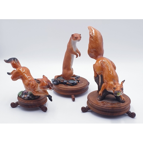 560 - CERAMIC MODELS OF ANIMALS On WOODEN PLINTHS (Qty Of) (Possibly Royal Stratford)