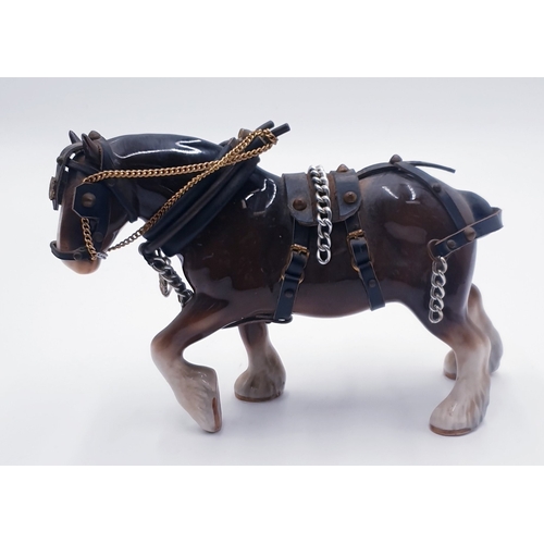 563 - SYLVAC 15cm MODEL OF A HARNESSED SHIRE HORSE (Brown Gloss Colourway)