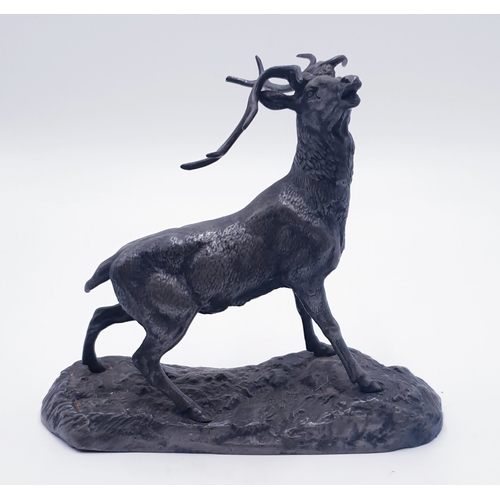 570 - WHITE METAL /PEWTER Large 19cm x 21cm MODEL OF A STAG