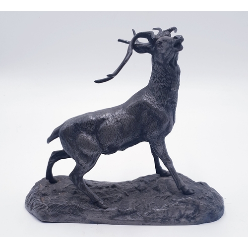 570 - WHITE METAL /PEWTER Large 19cm x 21cm MODEL OF A STAG