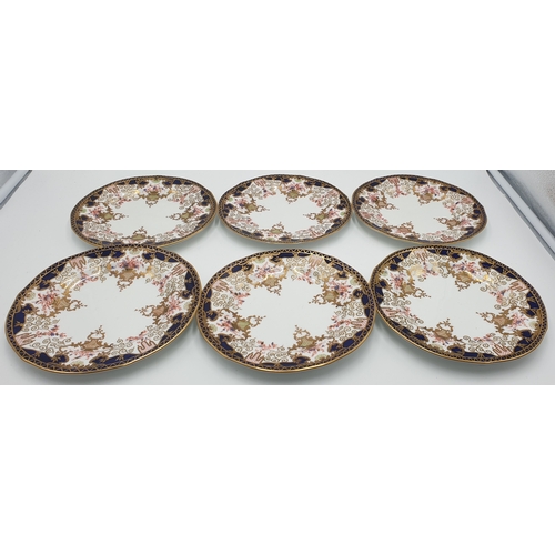 592 - ROYAL CROWN DERBY PORCELAIN 20cm Dia PLATES (6) IN TH IMARI 3788 DESIGN