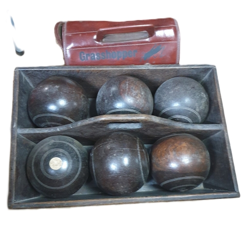 627 - SET OF CROWN GREEN BOWLS (6) IN WOODEN TRAY Plus EMPTY CASE (Please Note This Lot WILL NOT BE PACKED... 