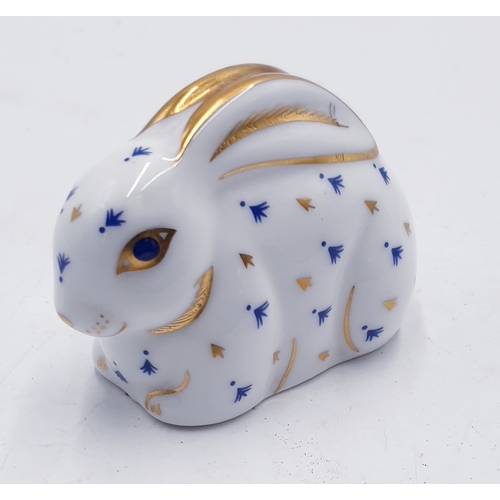 682 - ROYAL CROWN DERBY CHINA PAPERWEIGHT FASHIONED AS A RABBIT (Marked 2nds)