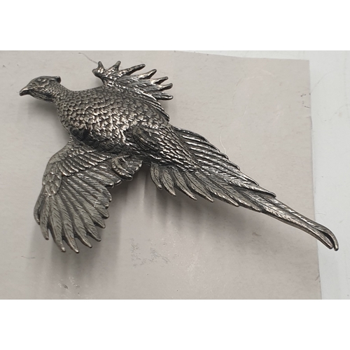 691 - PEWTER BROOCH FASHIONED AS A PHEASANT Signed