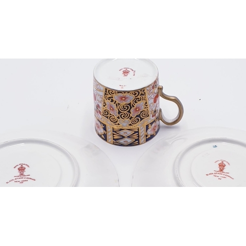 705 - ROYAL CROWN DERBY PORCELAIN SAUCERS (2) Plus COFFEE CAN