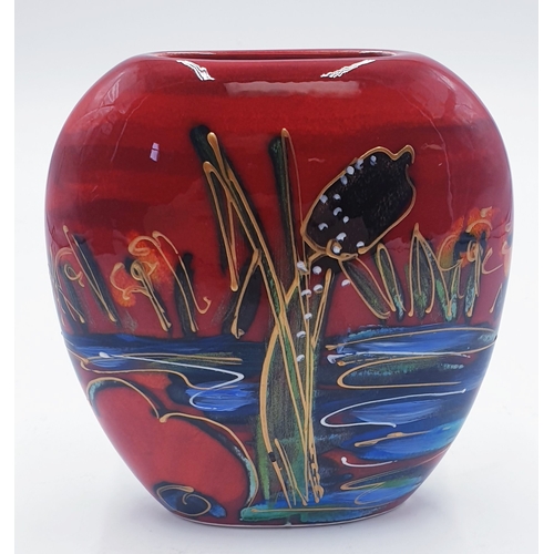 410 - ANITA HARRIS ART POTTERY 12cm PURSE VASE IN THE BEEBROOK DESIGN  Signed In Gold By Anita Harris