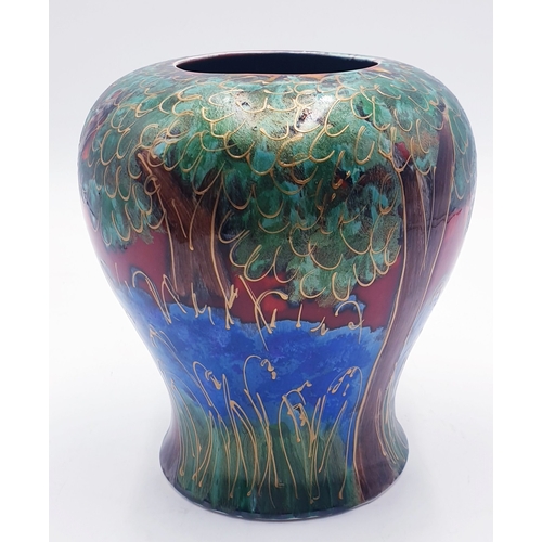 581 - ANITA HARRIS ART POTTERY 21cm x 16cm BULBOUS VASE IN THE BLUEBELL WOOD DESIGN (Signed In Gold By Ani... 