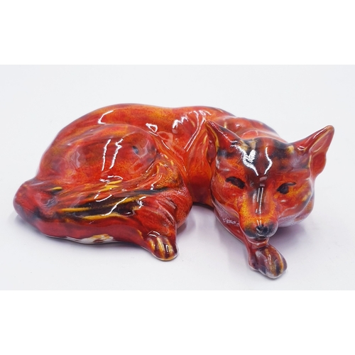 585 - ANITA HARRIS ART POTTERY 12cm MODEL OF A CURLED FOX (Signed In Gold By Anita Harris)