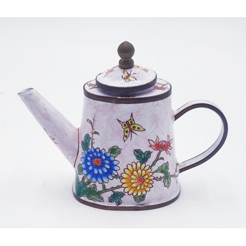 651 - CLOISISONNE /ENAMEL 6cm  BUTTERFLY TEAPOT