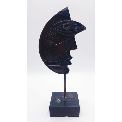 793 - RUCHOS BRONZE 41cm FACE ON PLINTH (With Brown, Green & Gold Patina). Signed