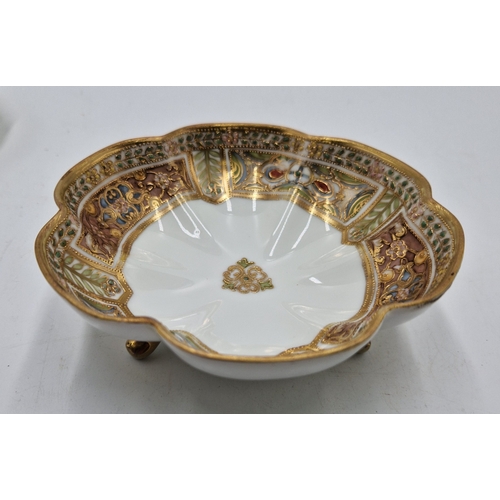 31 - NORITAKE PORCELAIN 14cm Dia BOWL With GOLD GILT & ENAMEL DECORATION TOGETHER WITH A SATSUMA PORCELAI... 