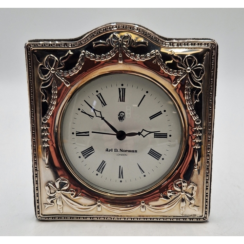 33 - SILVER 13cm x 15cm CASED ALARM CLOCK (Fully Hallmarked For Sheffield 1997 By Makers Ari.D.Norman (Fo... 