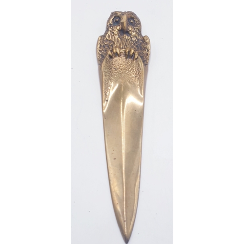 52 - BRASS VICTORIAN LETTER OPENER WITH OWL FINIAL c1880s (Numbered 450)  (Boxed)