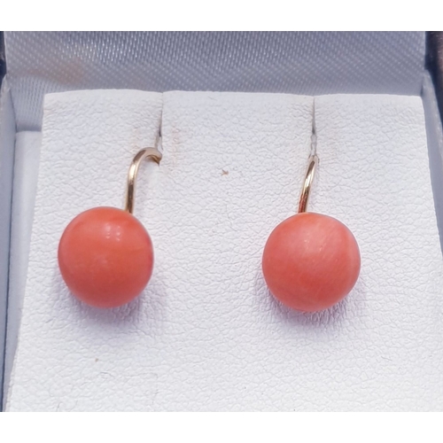 54 - 9ct GOLD (Hallmarked) / CORAL EARRINGS (Boxed)