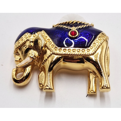 63 - YELLOW METAL / ENAMEL 4.5cm BROOCH IN THE FORM OF A ELEPHANT (Boxed)