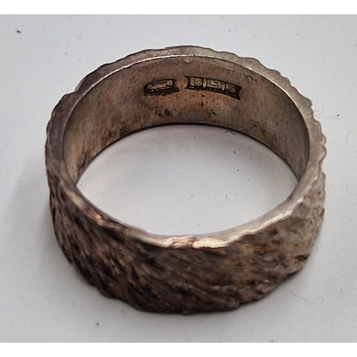 71 - SILVER (925) BARK RING (Size O-P , Total Weight 5.2 Grams)