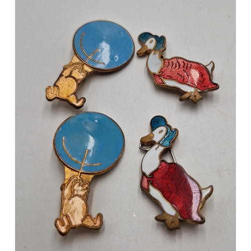 78 - YELLOW METAL / ENAMEL BEATRIX POTTER BROOCHES (2) 'WINNIE THE POOH' & 'JEMIMA PUDDLEDUCK' (Boxed)