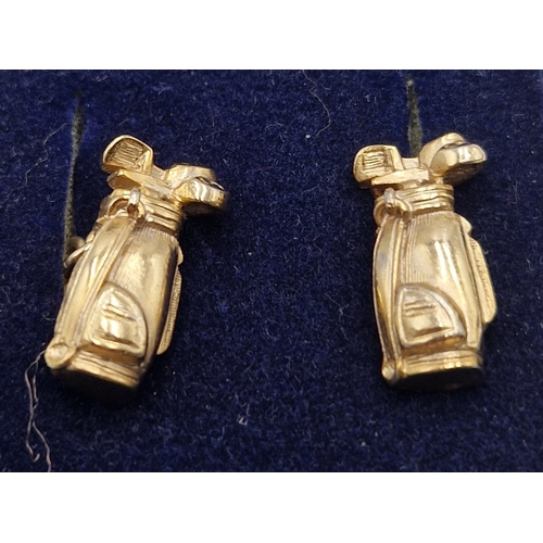 82 - YELLOW METAL CUFFLINKS FASHIONED AS GOLFBAGS (Boxed)