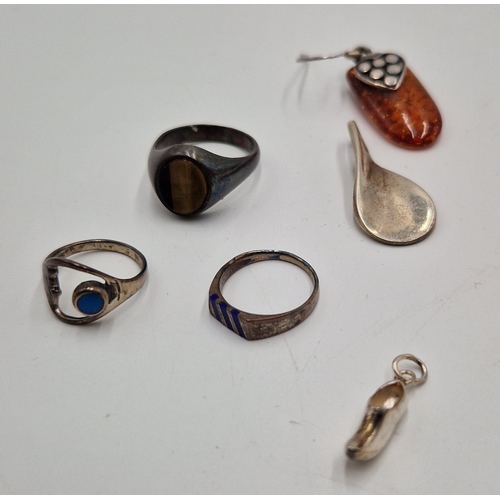 88 - SILVER ITEMS Inc RINGS, AMBER EARRING , Etc