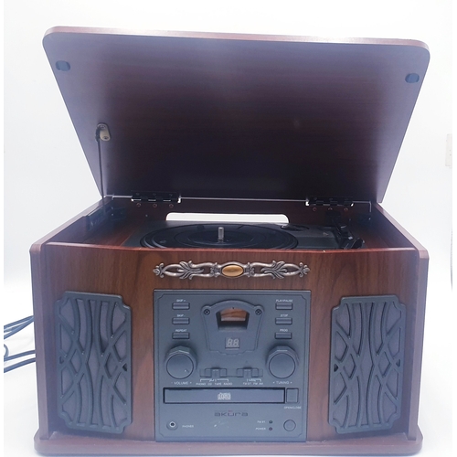 101 - AKURA RETRO STYLE MUSIC CENTRE With RECORD DECK, FM/AM RADIO, CD, CASSETTE PLAYER (Model No APTK1103... 