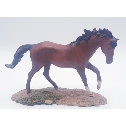 123 - ROYAL DOULTON 29cm x 19.5cm MODEL OF A HORSE ON CERAMIC ROCKY BASE (Brown Matte Colourway)