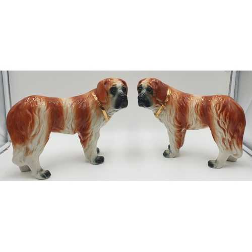 745 - CERAMIC Extra Large 32cm x 25cm MODELS OF TWO ST BERNARD DOGS  (Old)