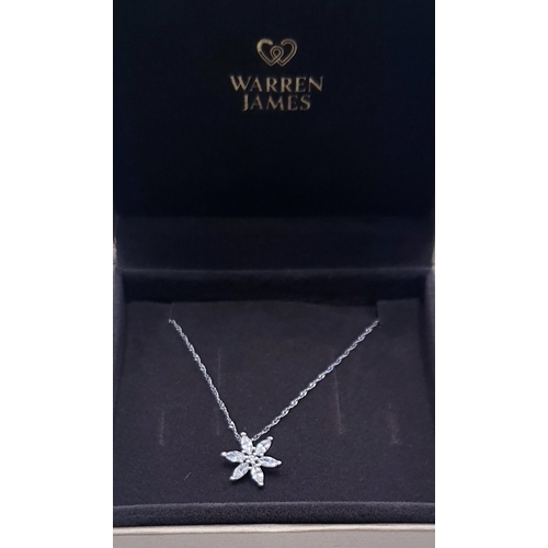 763 - SILVER (925) STAR BURST PENDANT ON A SILVER (925) 44cm NECK CHAIN (Warren James The Jewellers) (Boxe... 