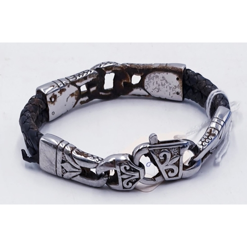 768 - CHROME / LEATHER GENTS BANGLE