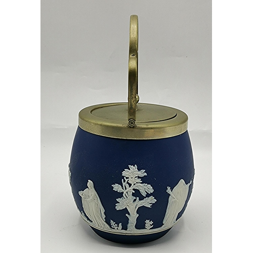 29 - ADAMS DARK BLUE JASPER WARE BISCUIT BARREL