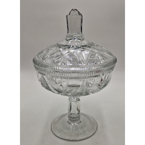 73 - VICTORIAN CRYSTAL 20cm x 20cm Dia GLASS FOOTED LIDDED SWEET DISH (Please Note This Lot WILL NOT BE P... 