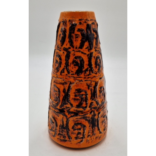 77 - CERAMIC WEST GERMAN Large 20cm ORANGE/BLACK VASE