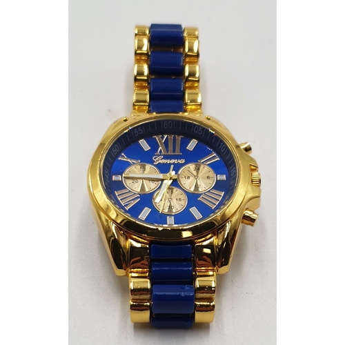 80 - GENEVA GENTS BLUE/GOLD WRISTWATCH (Found To Be Working When Photographed)