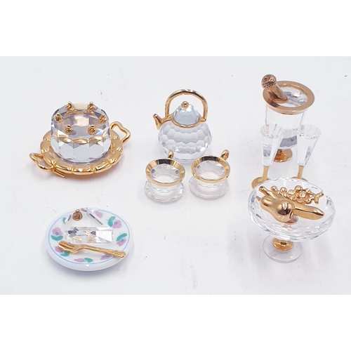 99 - SWAROVSKI CRYSTAL MEMORIES ITEMS (5) Inc CAKE, CHAMPAGNE & GLASSES, SLICE OF CAKE, Etc